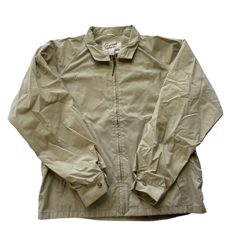 Vintage English Squire Racer Jacket Men 40 L Mechanic Work  Khaki Wind Rain USA